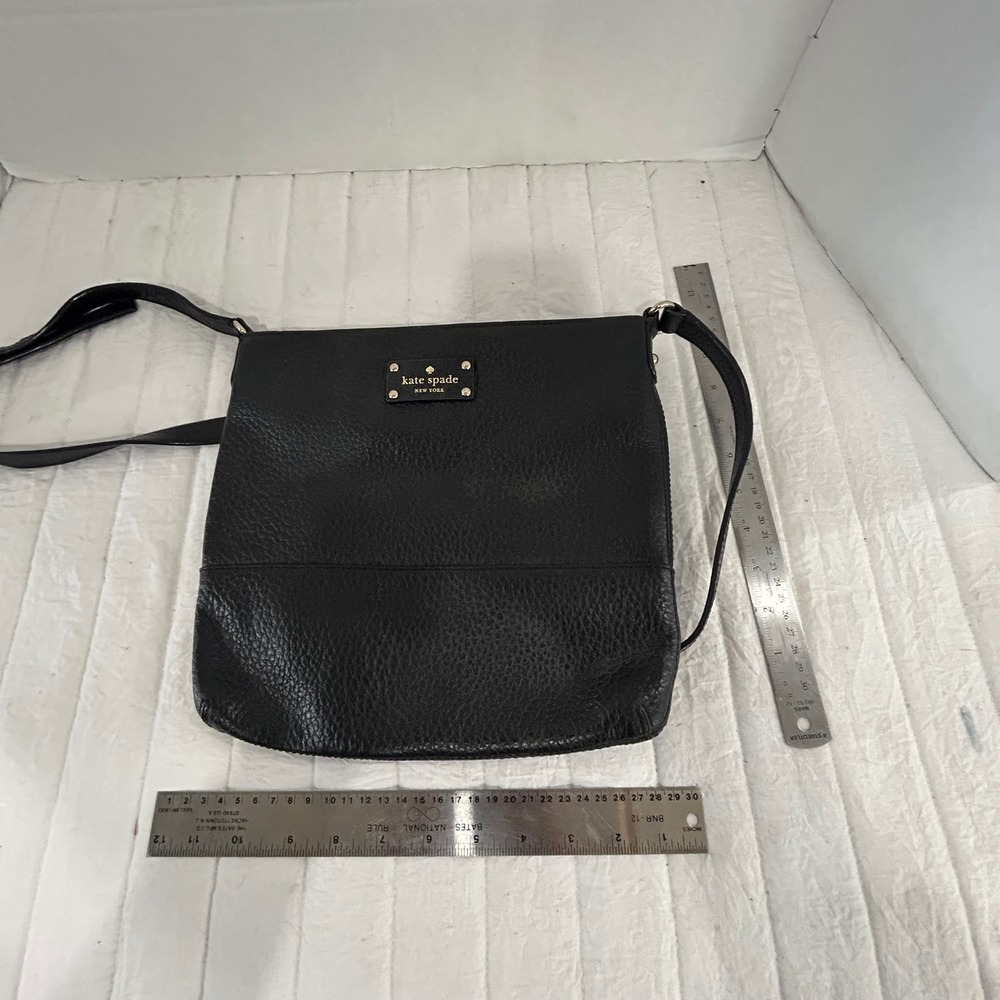 Kate Spade New York Black Pebbled Leather Crossbody Messenger Bag Slim Square